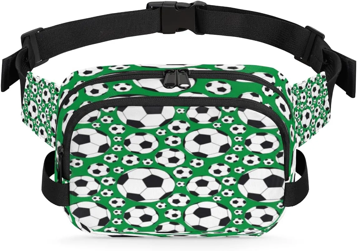 Soccer Green White Waist Bag for Women Fashionable Fanny Pack Crossbody Bags Water-resistant Waist Pack Hip Bum Bag with Adjustable Strap for Men Traveling Casual Hiking Cycling