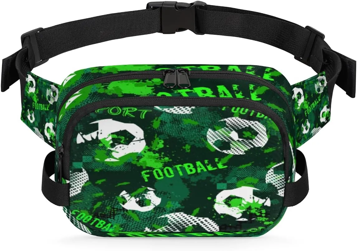 Soccer Grunge Green Fanny Packs for Women Men Fashion Waist Packs Belt Bag Water-resistant Crossbody Bag Waist Pouch Waist Pack Hip Bum Bag for Hiking Casual Travel Cycling