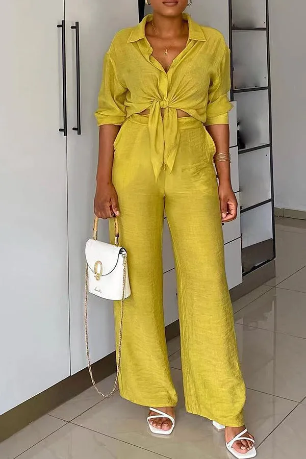 Solid Color Shirt & Pants Set
