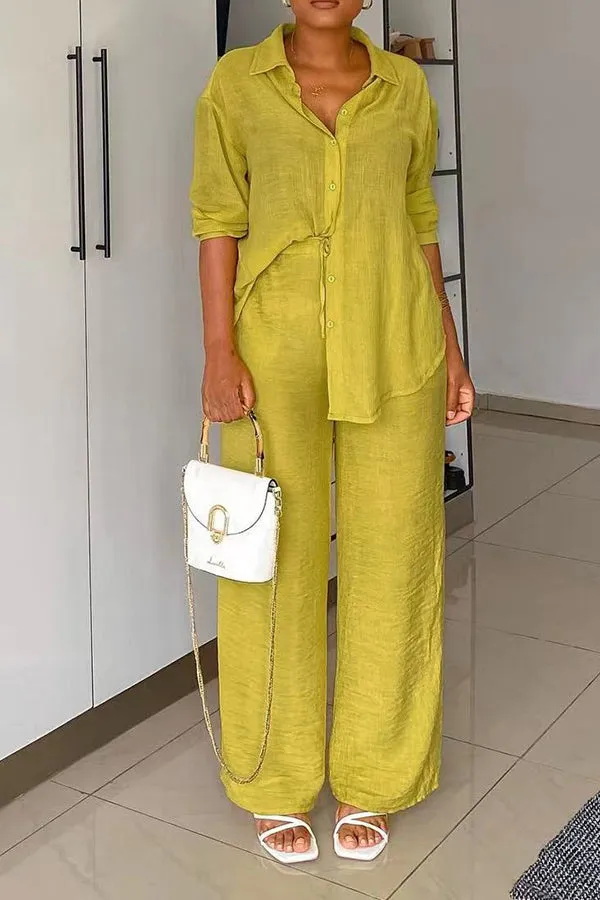 Solid Color Shirt & Pants Set