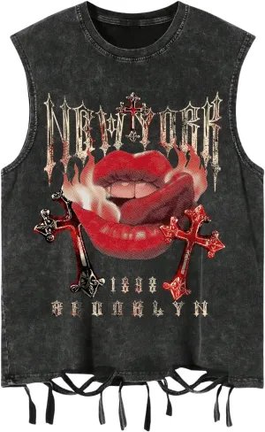SOLY HUX Men's Summer Gothic Tank Top Graphic Print Distressed Sleeveless Shirts Vintage Hip-hop Vest