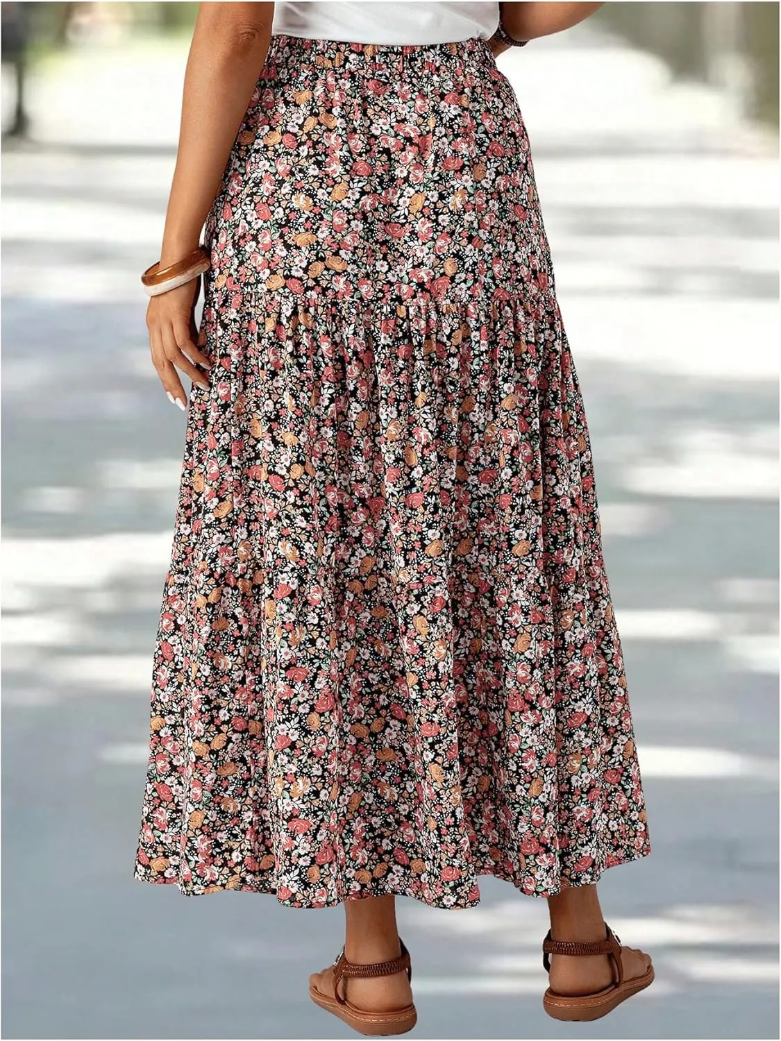 SOLY HUX Women's Floral Print Skirt High Waisted A Line Ruffle Hem Flowy Summer Long Skirts