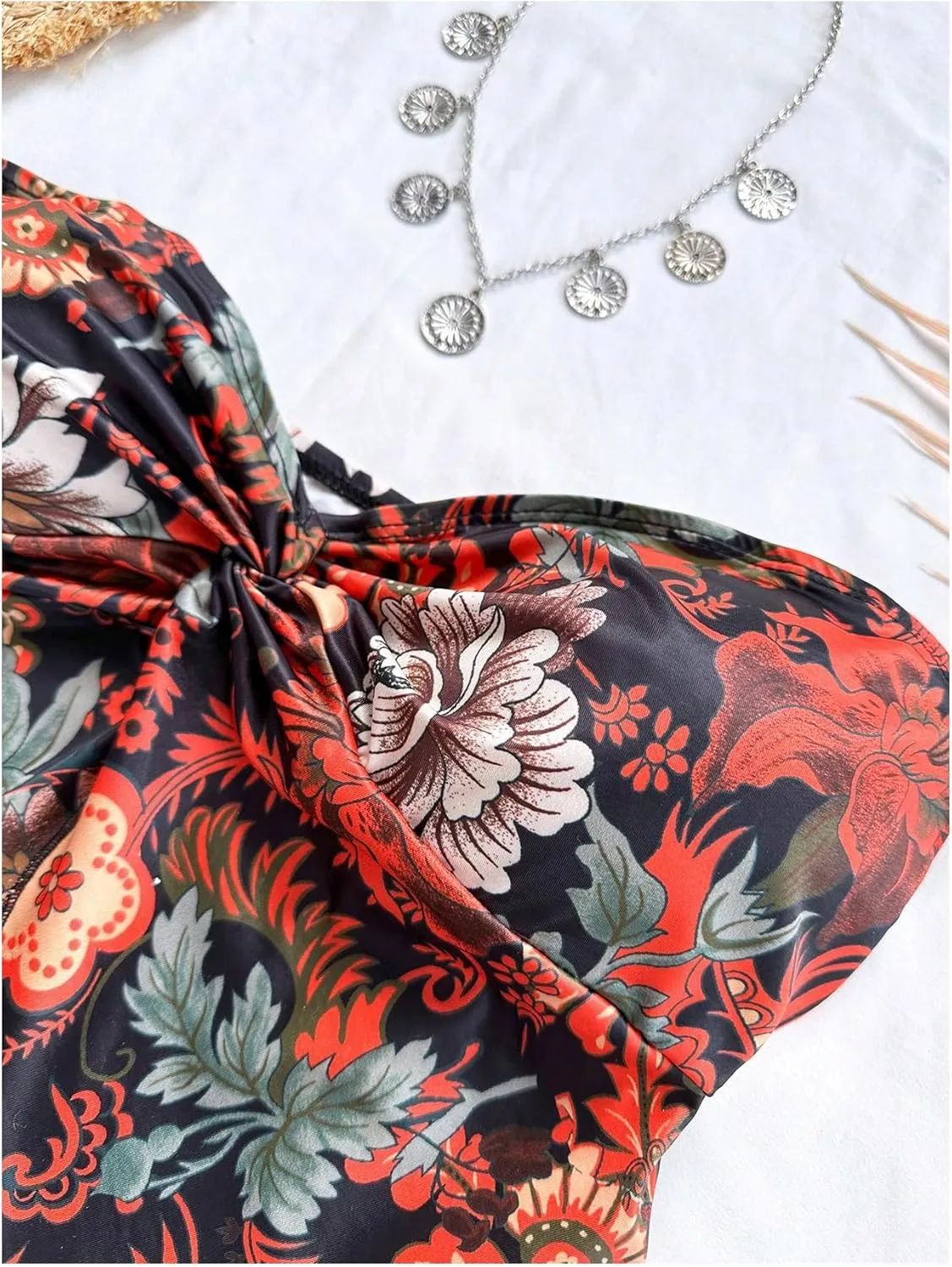 SOLY HUX Women's Floral Print Tube Top Twist Split Strapless Sleeveless Asymmetrical Hem Summer Vacation Crop Tops
