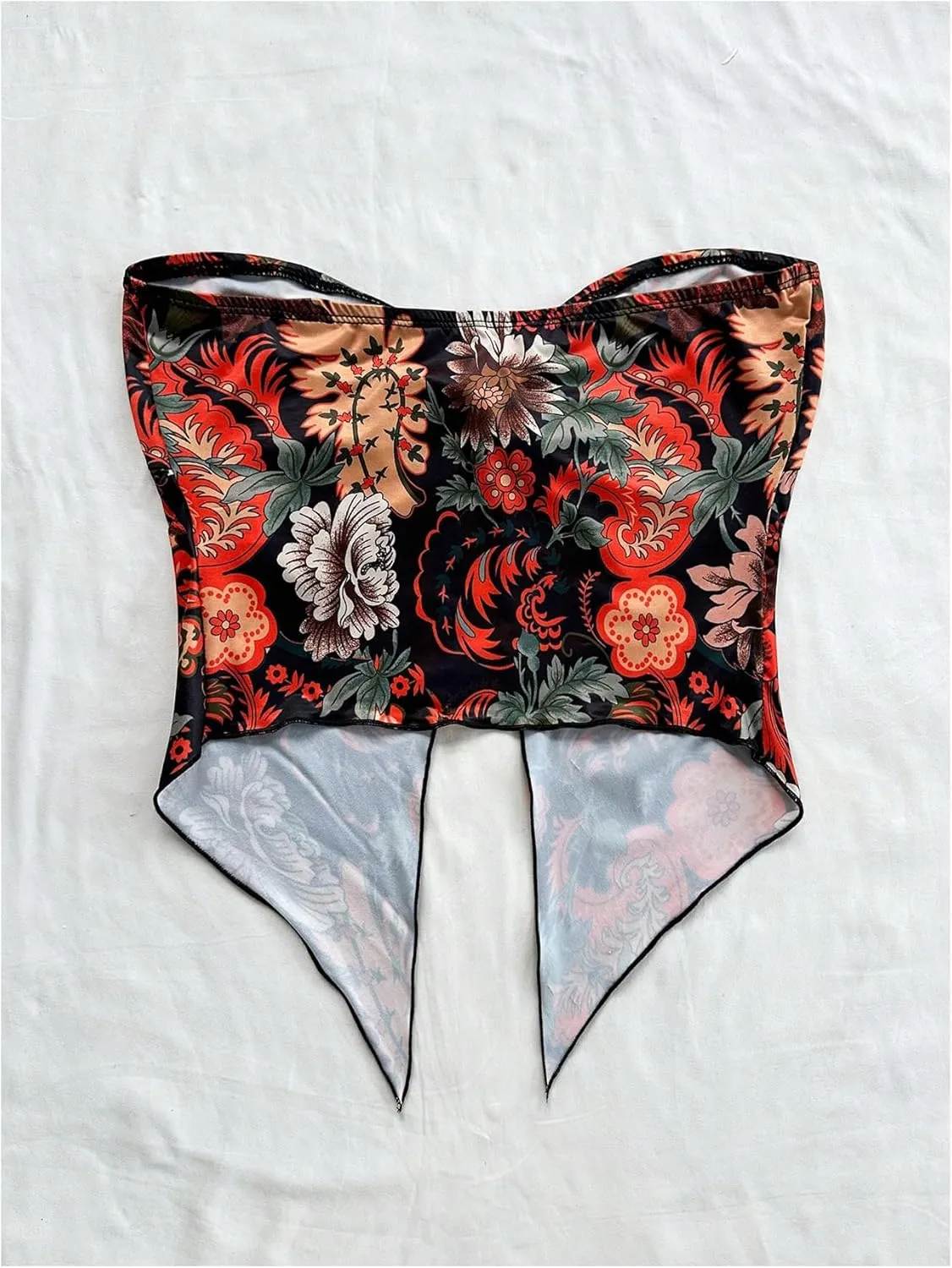 SOLY HUX Women's Floral Print Tube Top Twist Split Strapless Sleeveless Asymmetrical Hem Summer Vacation Crop Tops