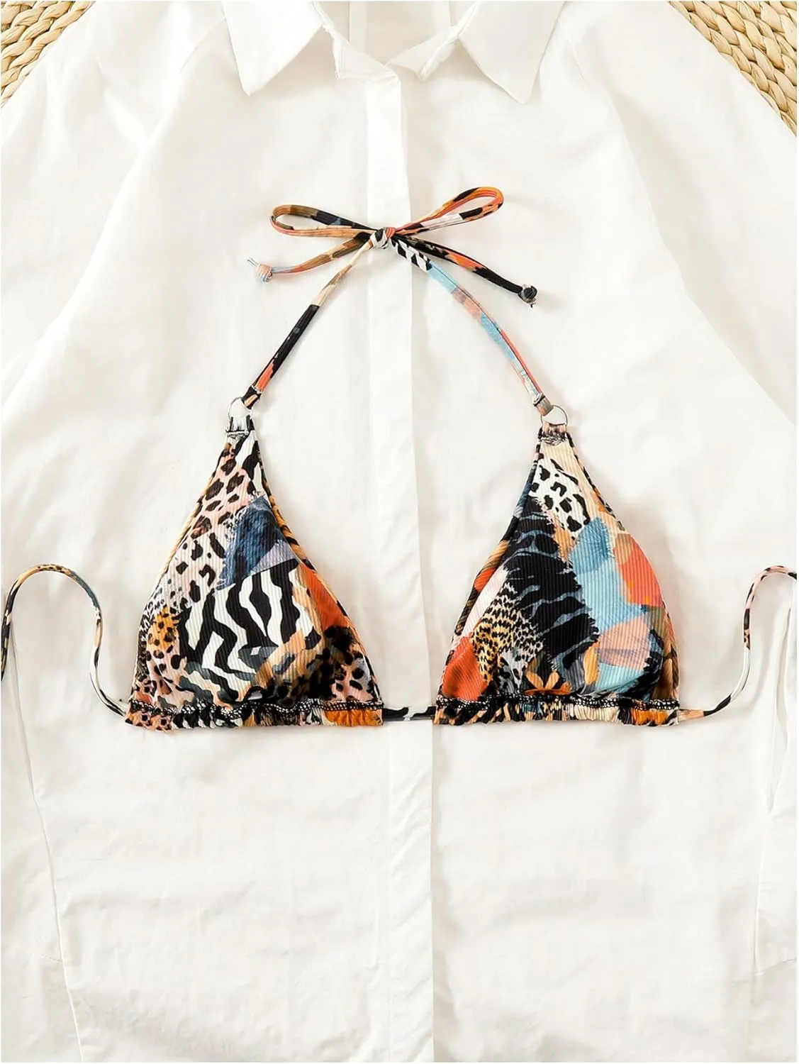 SOLY HUX Women's Halter Neck Bikini Top Tie String Backless Swimsuit Tops Cheeky Beachwear