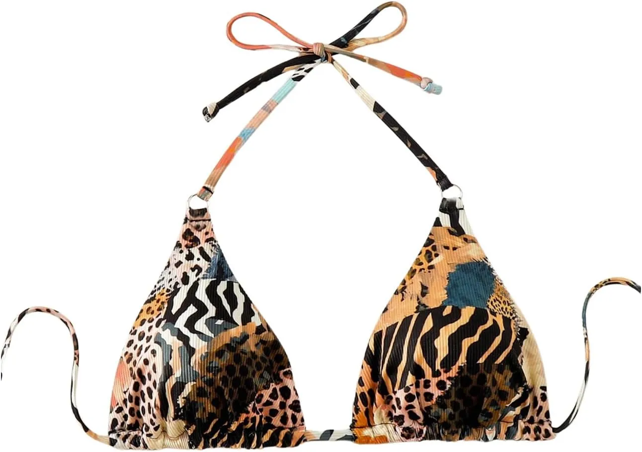 SOLY HUX Women's Halter Neck Bikini Top Tie String Backless Swimsuit Tops Cheeky Beachwear