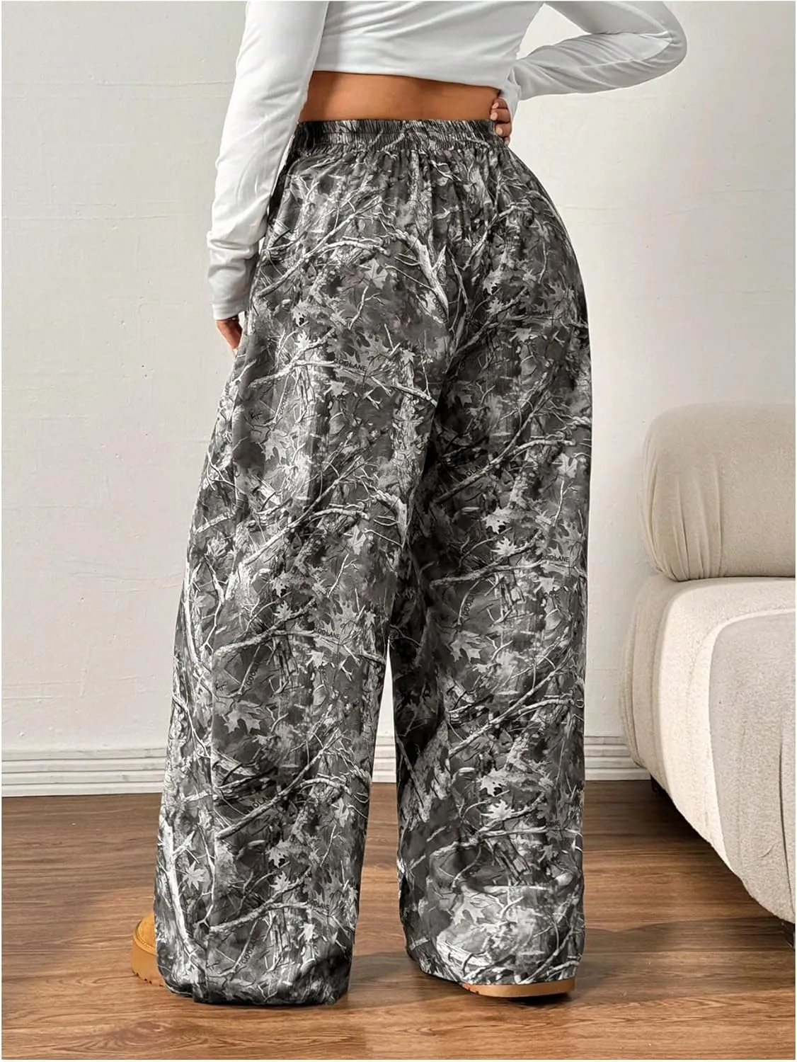 SOLY HUX Women's Plus Size Camo Pants High Waisted Wide Leg Casual Baggy Sweatpants Streewear