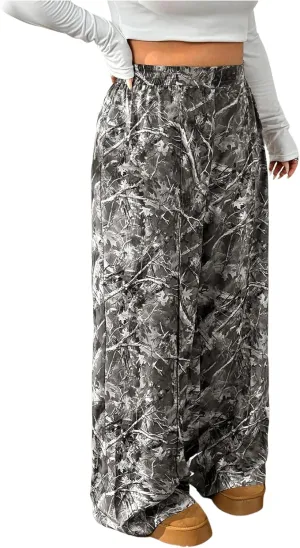 SOLY HUX Women's Plus Size Camo Pants High Waisted Wide Leg Casual Baggy Sweatpants Streewear