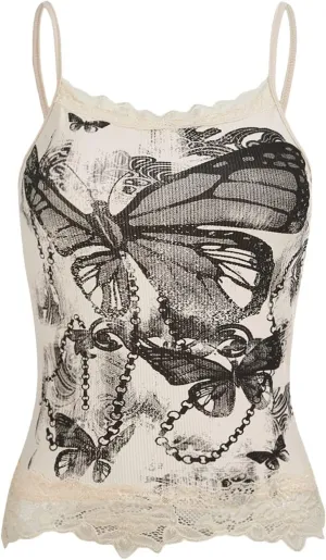 SOLY HUX Women's Star Striped Print Lace Cami Top Sexy Summer Sleeveless Shirt Tops Camisole