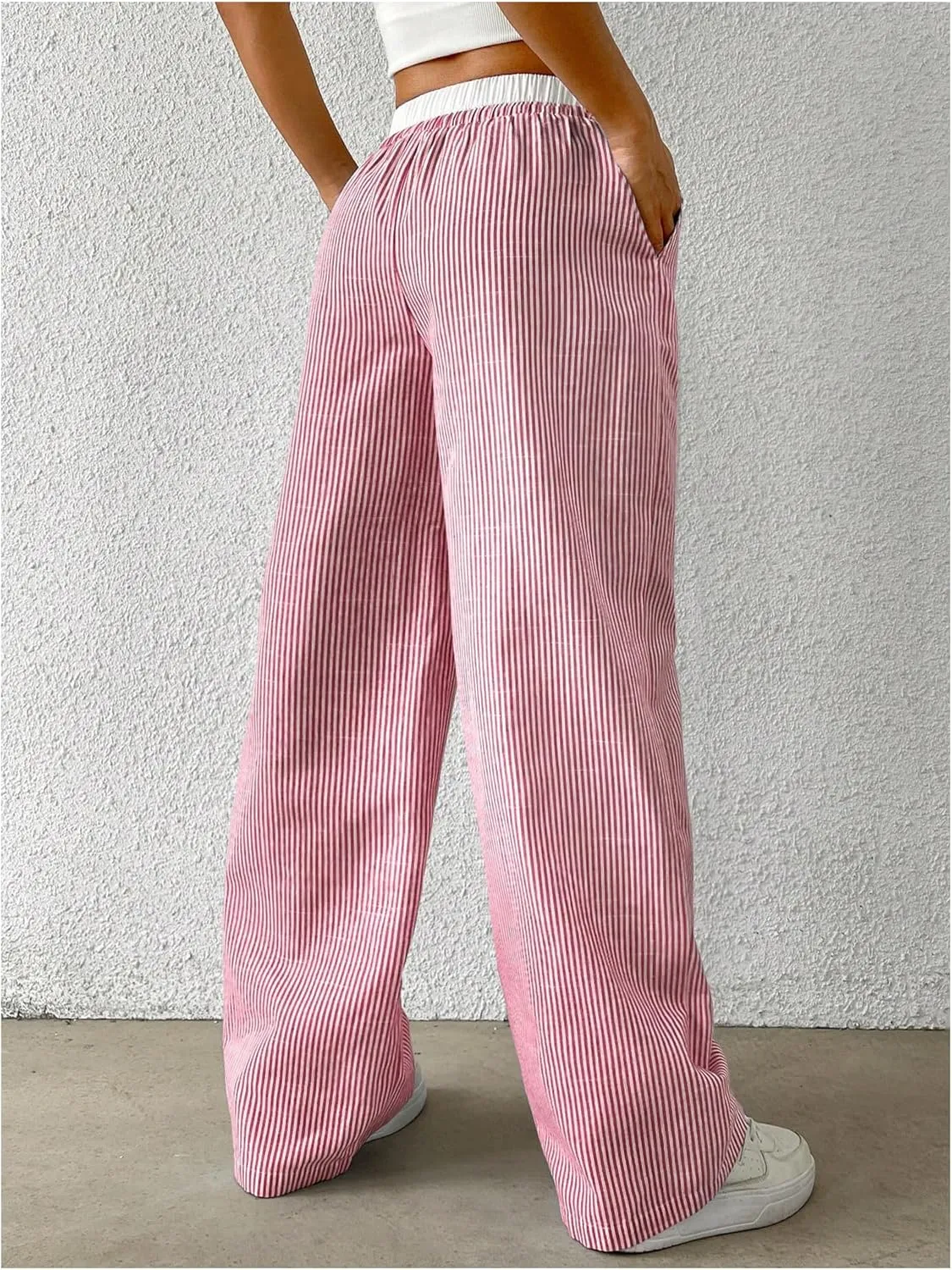 SOLY HUX Women's Striped Wide Leg Pants Drawstring High Waisted Baggy Casual Long Pants