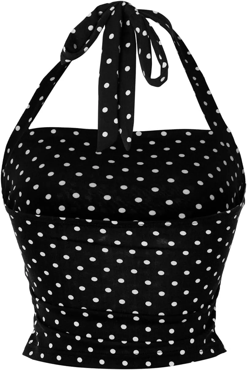 SOLY HUX Women's Y2K Casual Halter Top Tie Back Polka Dots Going Out Crop Tank Tops Sleeveless Streetwear