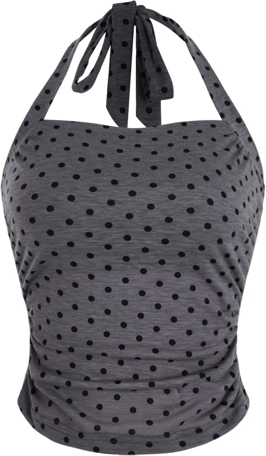 SOLY HUX Women's Y2K Casual Halter Top Tie Back Polka Dots Going Out Crop Tank Tops Sleeveless Streetwear