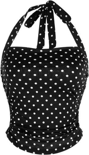 SOLY HUX Women's Y2K Casual Halter Top Tie Back Polka Dots Going Out Crop Tank Tops Sleeveless Streetwear