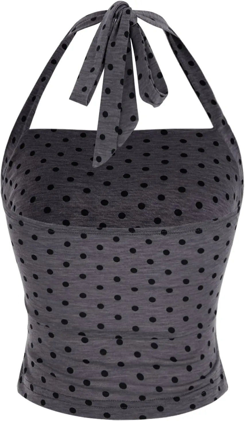 SOLY HUX Women's Y2K Casual Halter Top Tie Back Polka Dots Going Out Crop Tank Tops Sleeveless Streetwear