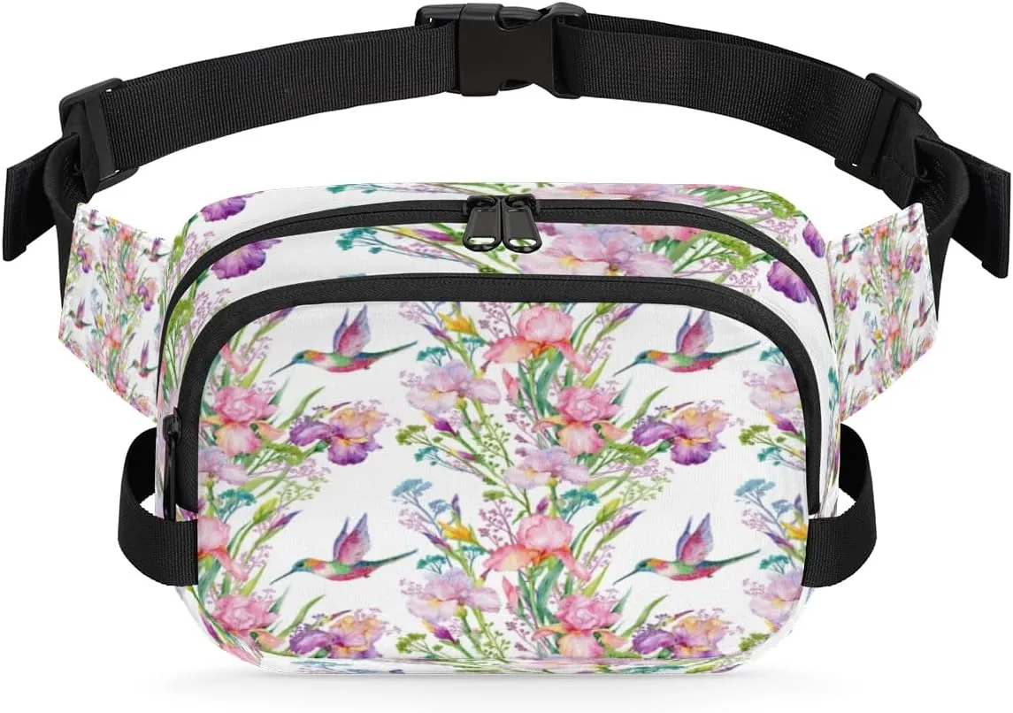 Spirng Flower Bird Fanny Pack Crossbody Bags for Women Men Waist Packs Hip Bum Bag Cross Body Fanny Pack with Adjustable Strap for Running Hiking Travel