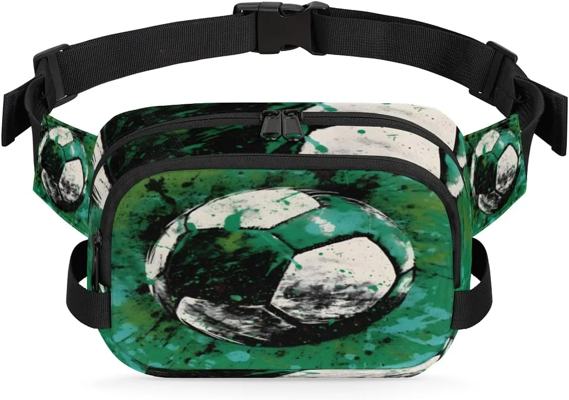 Splash Sorrer Fanny Packs for Women Men Fashion Waist Packs Belt Bag Water-resistant Crossbody Bag Green Grunge Soccer Waist Pouch Waist Pack Hip Bum Bag for Hiking Casual Travel Cycling