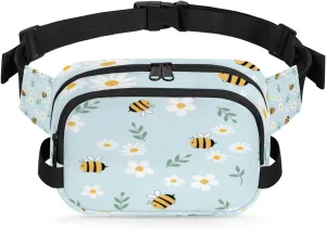 Spring Bees Daisy Fanny Pack Crossbody Bags for Women Men Waist Packs Hip Bum Bag Cross Body Fanny Pack with Adjustable Strap for Running Hiking Travel