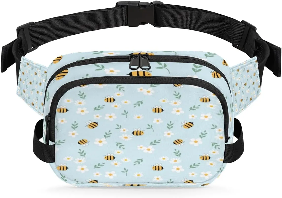 Spring Bees Daisy Fanny Packs for Women Men Fashion Waist Packs Belt Bag Water-resistant Crossbody Bag Waist Pouch Waist Pack Hip Bum Bag for Hiking Casual Travel Cycling