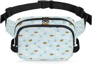 Spring Bees Daisy Fanny Packs for Women Men Fashion Waist Packs Belt Bag Water-resistant Crossbody Bag Waist Pouch Waist Pack Hip Bum Bag for Hiking Casual Travel Cycling