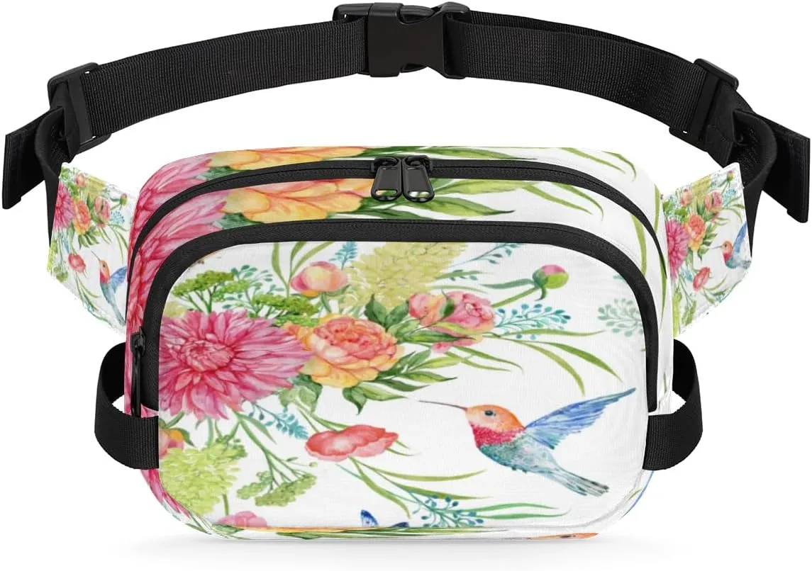 Spring Flower Buttlerfly Fanny Packs for Women Men Fashion Waist Packs Belt Bag Water-resistant Crossbody Bag Waist Pouch Waist Pack Hip Bum Bag for Hiking Casual Travel Cycling