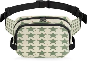 Star Fanny Packs for Women Men Fashion Waist Packs Belt Bag Water-resistant Crossbody Bag Retro Green Star Waist Pouch Waist Pack Hip Bum Bag for Hiking Casual Travel Cycling