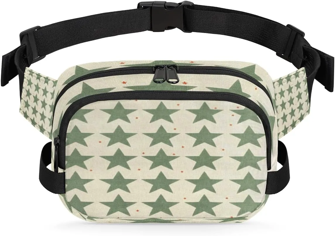 Star Fanny Packs for Women Men Fashion Waist Packs Belt Bag Water-resistant Crossbody Bag Retro Green Star Waist Pouch Waist Pack Hip Bum Bag for Hiking Casual Travel Cycling