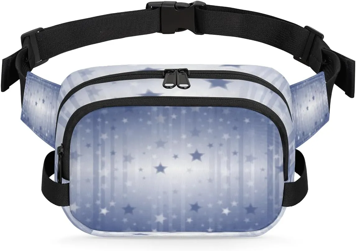 Star Stripe Indigo Fanny Pack Crossbody Bags for Women Men Waist Packs 4th of July Hip Bum Bag Cross Body Fanny Pack with Adjustable Strap for Running Hiking Travel