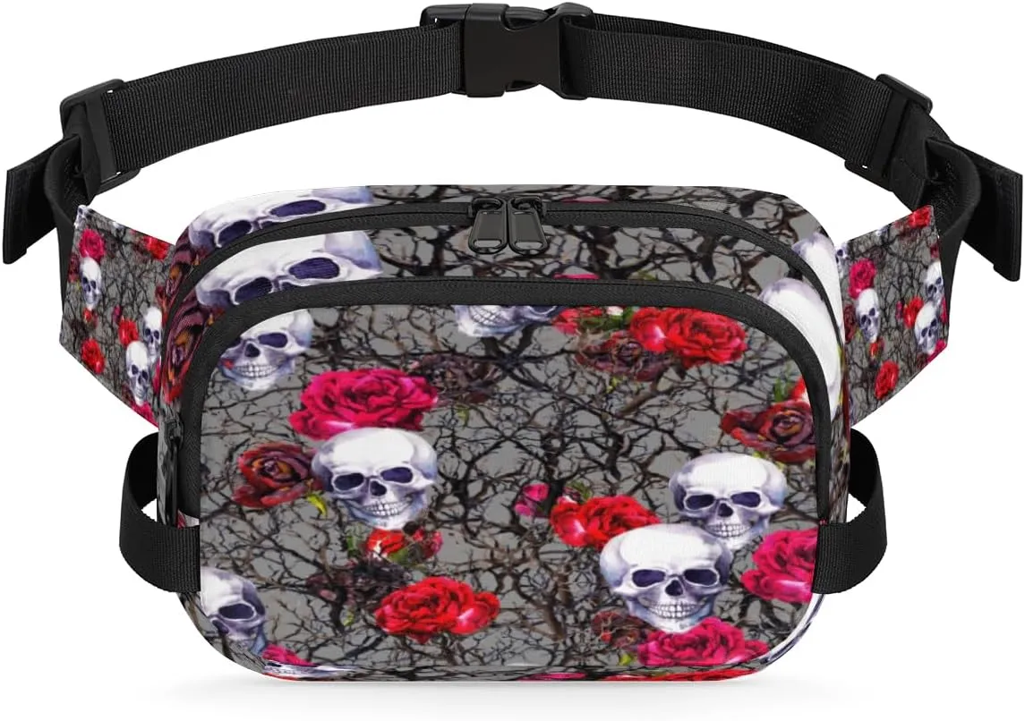 Sugar Floral Art Fanny Pack Crossbody Bags for Women Men Waist Packs Hip Bum Bag Cross Body Fanny Pack with Adjustable Strap for Running Hiking Travel