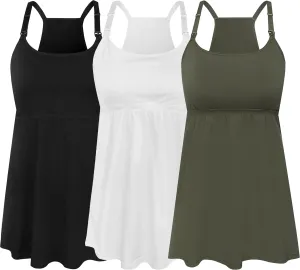 SUIEK 3 Pack Maternity Nursing Tank Tops with Bralette Cotton Breastfeeding Camisole