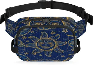 Sun Moon Blue Gold Fanny Packs for Women Men Fashion Waist Packs Belt Bag Water-resistant Crossbody Bag Waist Pouch Waist Pack Hip Bum Bag for Hiking Casual Travel Cycling