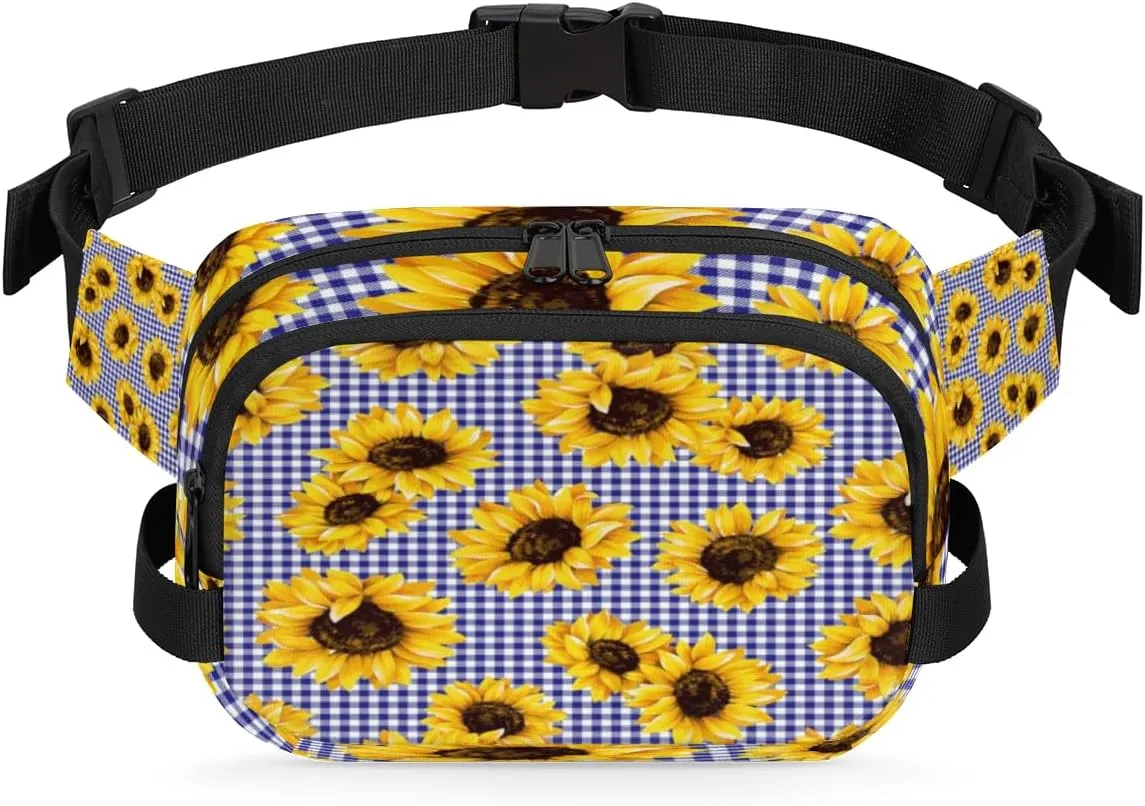 Sunflower Plaid Checked Fanny Pack Crossbody Bags for Women Men Waist Packs Hip Bum Bag Cross Body Fanny Pack with Adjustable Strap for Running Hiking Travel