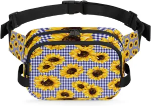 Sunflower Plaid Checked Fanny Pack Crossbody Bags for Women Men Waist Packs Hip Bum Bag Cross Body Fanny Pack with Adjustable Strap for Running Hiking Travel