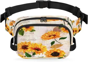 Sunflower Retro Pattern Fanny Packs for Women Men Fashion Waist Packs Belt Bag Water-resistant Crossbody Bag Floral Waist Pouch Waist Pack Hip Bum Bag for Hiking Casual Travel Cycling