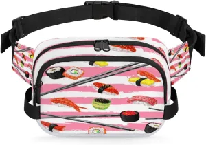 Sushi Pink Stripe Fanny Packs for Women Men Fashion Waist Packs Belt Bag Water-resistant Crossbody Bag Waist Pouch Waist Pack Hip Bum Bag for Hiking Casual Travel Cycling