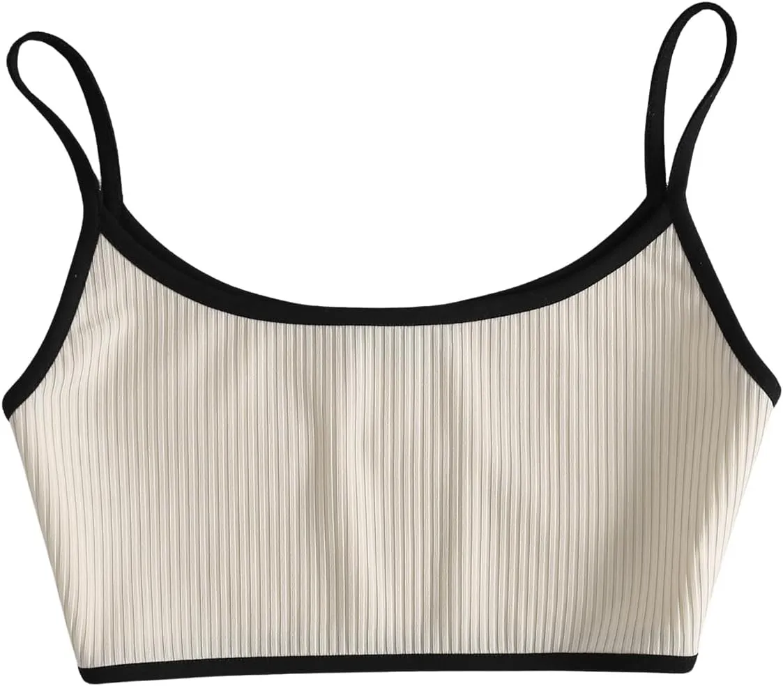 SweatyRocks Women's Crop Camisole Tops Slim Fit Contrast Binding Sleeveless Summer Top
