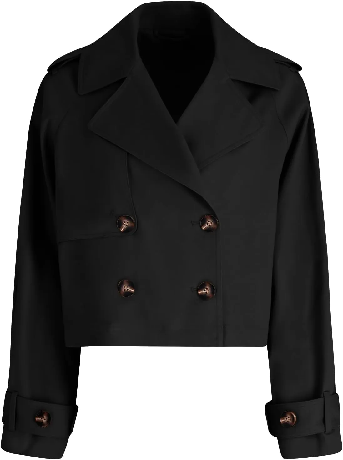 Tankaneo Womens Cropped Trench Coat Lapel Double Breasted Short Jacket Outwear