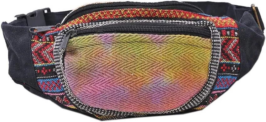 The Collection Royal Handmade Festival Cotton Polyester Waistpack Boho Hippie Waist Bag Hip Bum Running Belt Fanny Pack Travel Utility Belt (Multicolored-B)