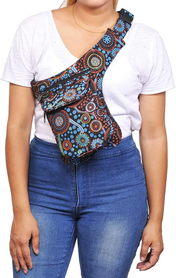 The Collection Royal Handmade Festival Waistpack Boho Hippie Waist Bag Hip Bum Running Belt Fanny Pack Travel Utility Belt (Blk Mul)