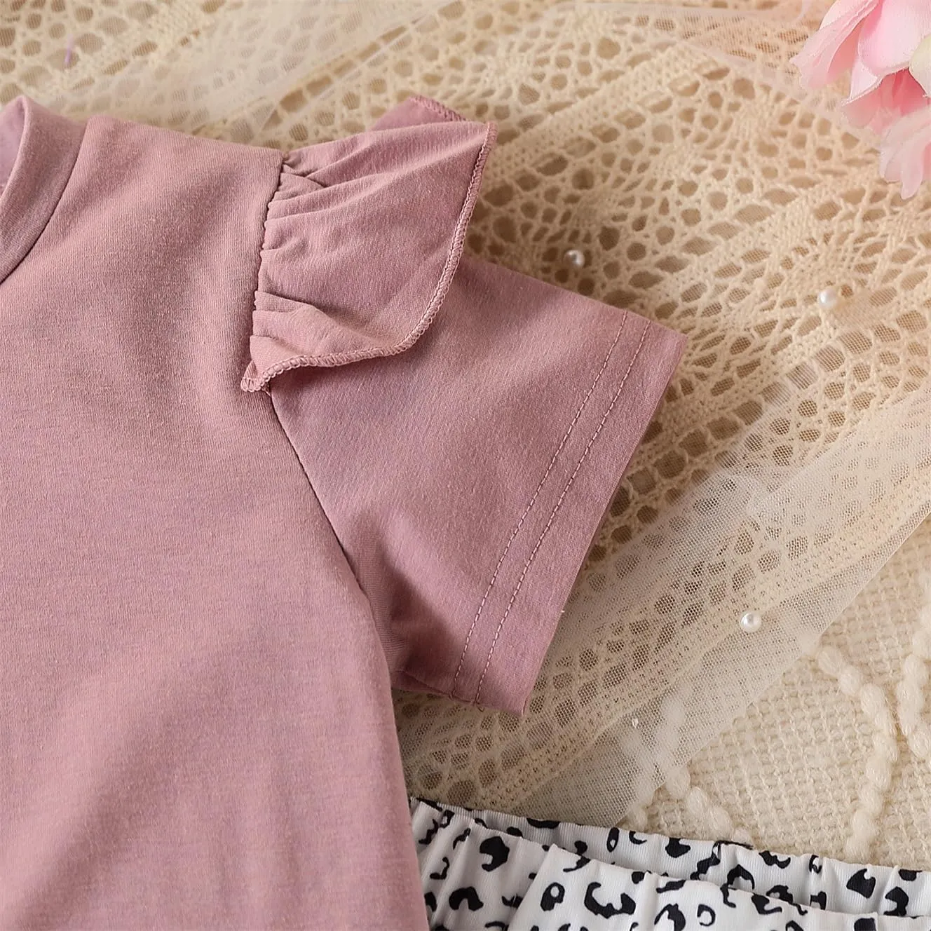 Toddler Kid Girl Clothes Casual Flying Sleeve Top Flower Printed Pants 2PC Outfit Set
