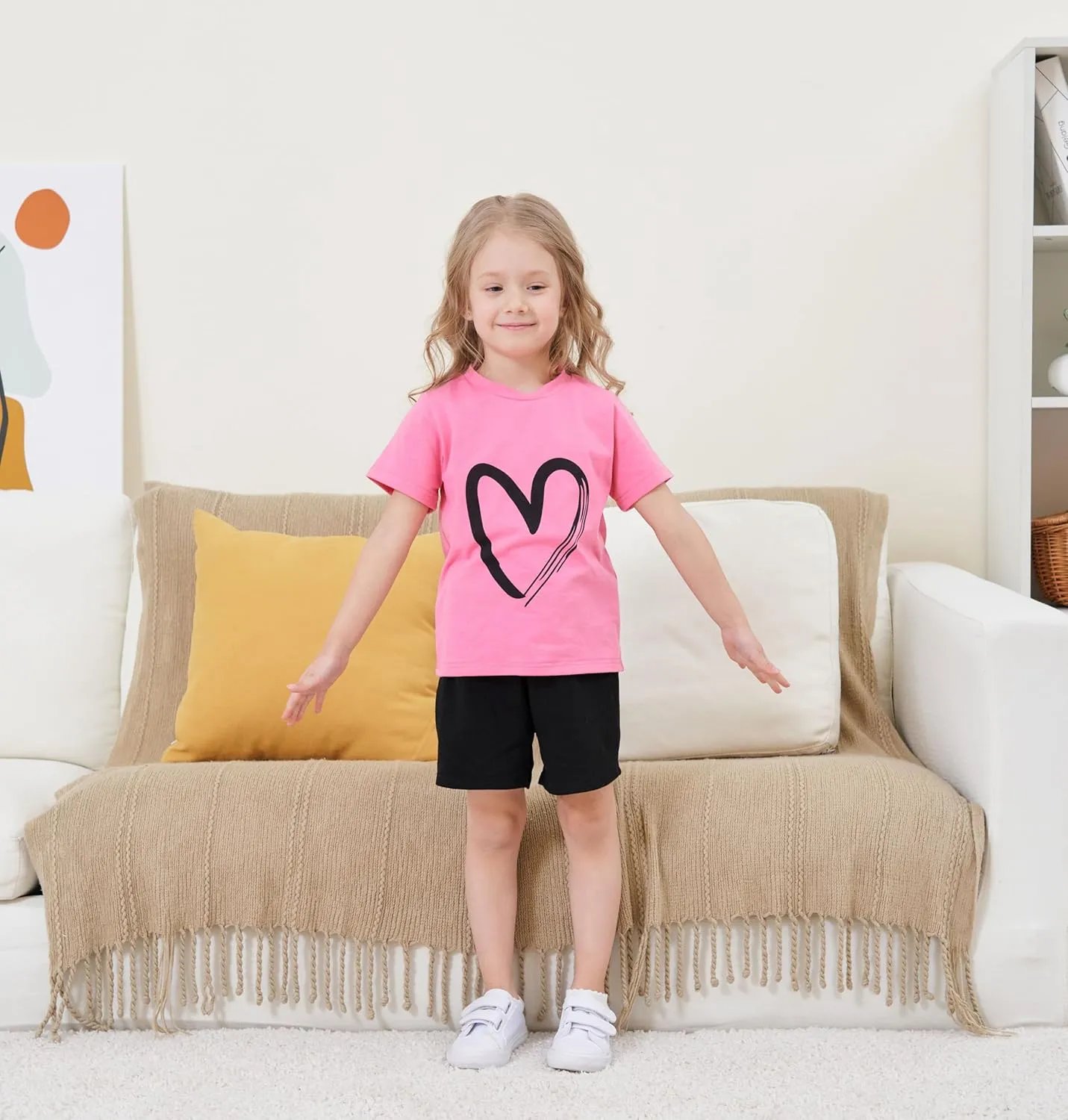 Toddler Kid Girl Clothes Heart Print Short Sleeves Top   Shorts 2PC Summer Outfit Set