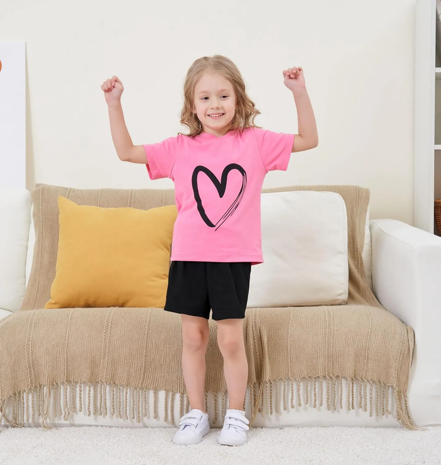Toddler Kid Girl Clothes Heart Print Short Sleeves Top   Shorts 2PC Summer Outfit Set