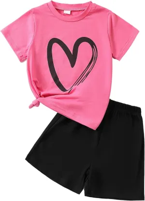 Toddler Kid Girl Clothes Heart Print Short Sleeves Top   Shorts 2PC Summer Outfit Set