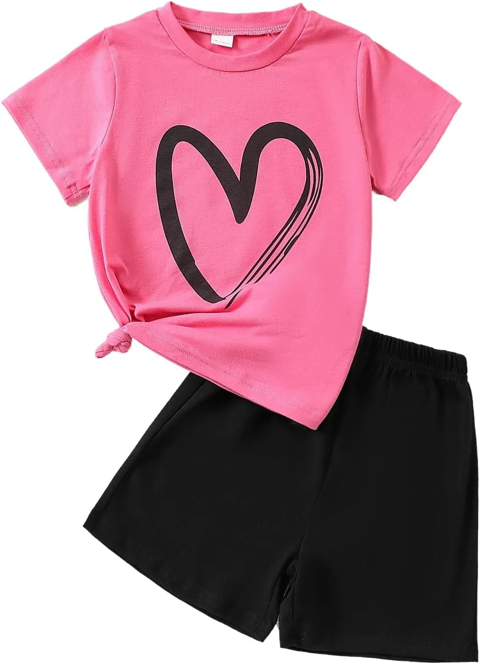 Toddler Kid Girl Clothes Heart Print Short Sleeves Top   Shorts 2PC Summer Outfit Set