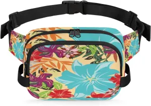 Tribal Ethnic Floral Fanny Packs for Women Men Fashion Waist Packs Belt Bag Water-resistant Crossbody Bag Flower Waist Pouch Waist Pack Hip Bum Bag for Hiking Casual Travel Cycling