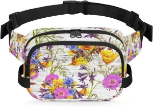 Tulips Rustic Wood Board Fanny Packs for Women Men Fashion Waist Packs Belt Bag Water-resistant Crossbody Bag Waist Pouch Waist Pack Hip Bum Bag for Hiking Casual Travel Cycling