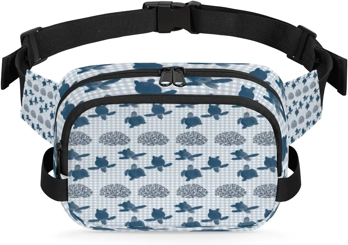Turtle Coral Blue Fanny Packs for Women Men Fashion Waist Packs Belt Bag Water-resistant Crossbody Bag Abstract Turtle Waist Pouch Waist Pack Hip Bum Bag for Hiking Casual Travel Cycling