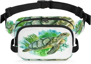 Turtle Green Cute Fanny Packs for Women Men Fashion Waist Packs Belt Bag Water-resistant Crossbody Bag Waist Pouch Waist Pack Hip Bum Bag for Hiking Casual Travel Cycling