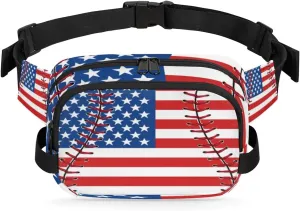 Usa Flag Baseball Fanny Packs for Women Men Fashion Waist Packs Belt Bag Water-resistant Crossbody Bag Baseball Waist Pouch Waist Pack Hip Bum Bag for Hiking Casual Travel Cycling