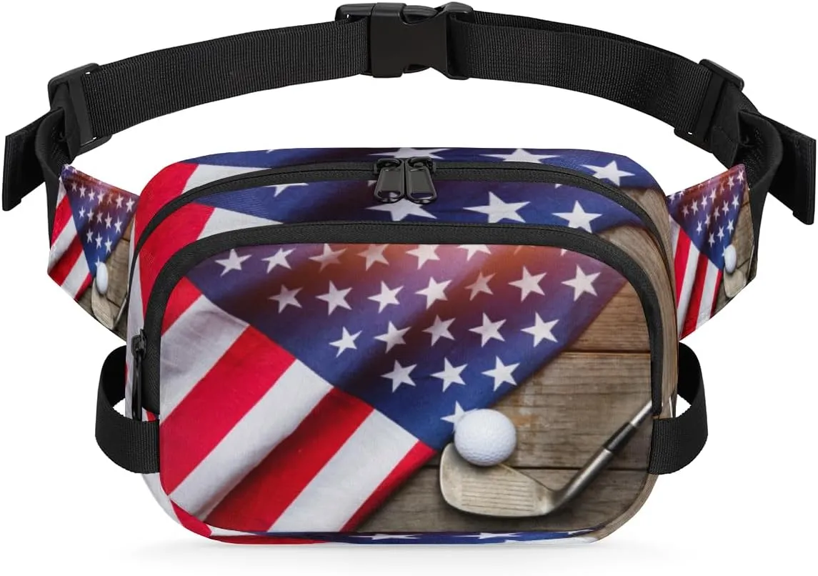 Usa Flag Golf Fanny Packs for Women Men Fashion Waist Packs Belt Bag Water-resistant Crossbody Bag Waist Pouch Waist Pack Hip Bum Bag for Hiking Casual Travel Cycling