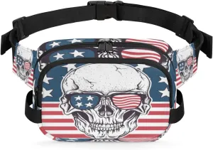 Usa Flag Skull Fanny Packs for Women Men Fashion Waist Packs Belt Bag Water-resistant Crossbody Bag Waist Pouch Waist Pack Hip Bum Bag for Hiking Casual Travel Cycling